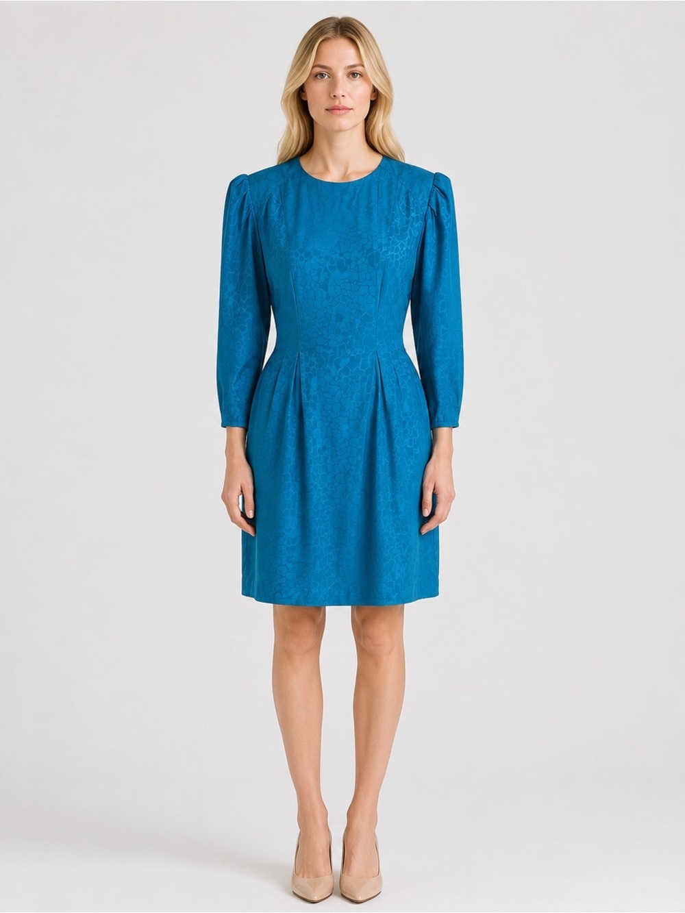 VTG 80s Argenti Petites 100% Silk Dress Long Sleeve Teal Sz 6 Secretary Classic